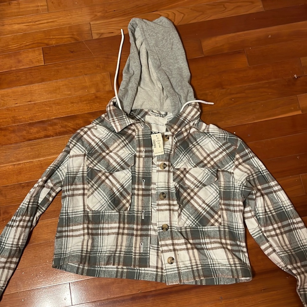 Green Flannel Crop Hoodie